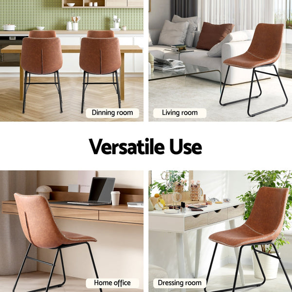 Artiss 2x Dining Chairs Retro PU Leather Kitchen Lounge Cafe Accent Chair Brown Awezingly
