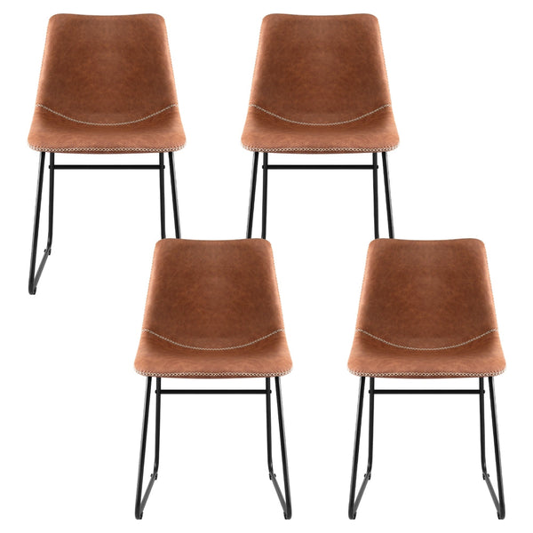 Artiss 4x Dining Chairs Retro PU Leather Kitchen Lounge Cafe Accent Chair Brown Awezingly