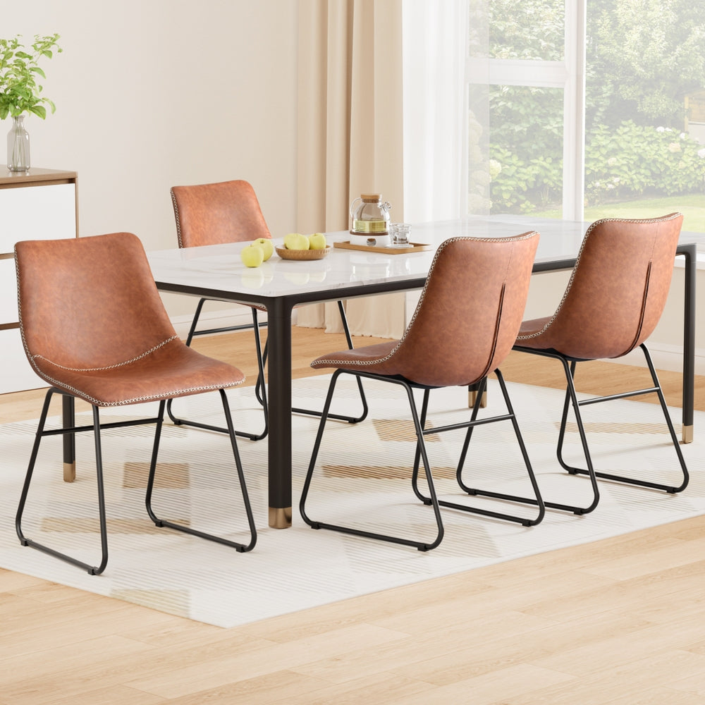 Artiss 4x Dining Chairs Retro PU Leather Kitchen Lounge Cafe Accent Chair Brown Awezingly