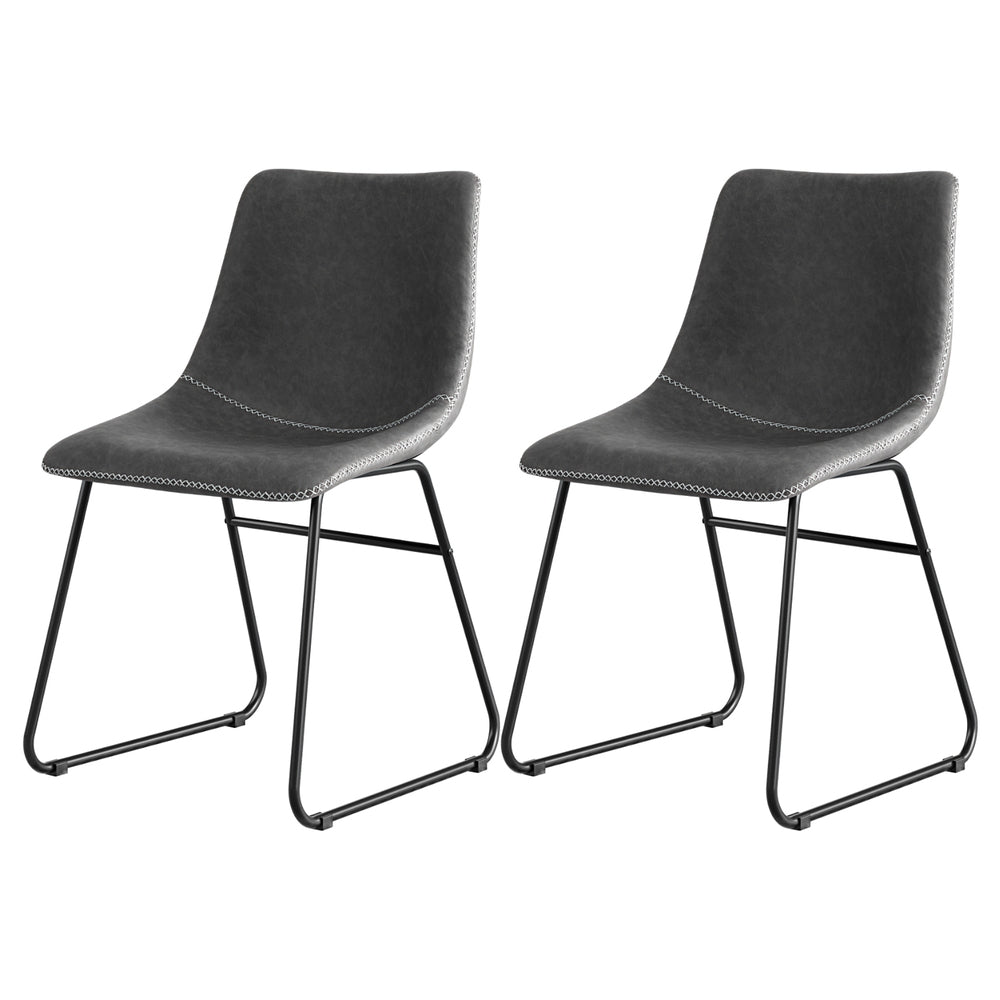 Artiss 2x Dining Chairs Retro PU Leather Kitchen Lounge Cafe Accent Chair Grey Awezingly