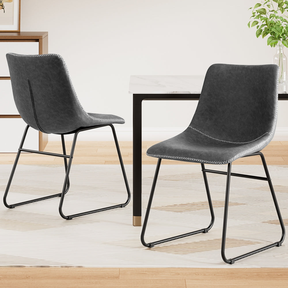 Artiss 2x Dining Chairs Retro PU Leather Kitchen Lounge Cafe Accent Chair Grey Awezingly