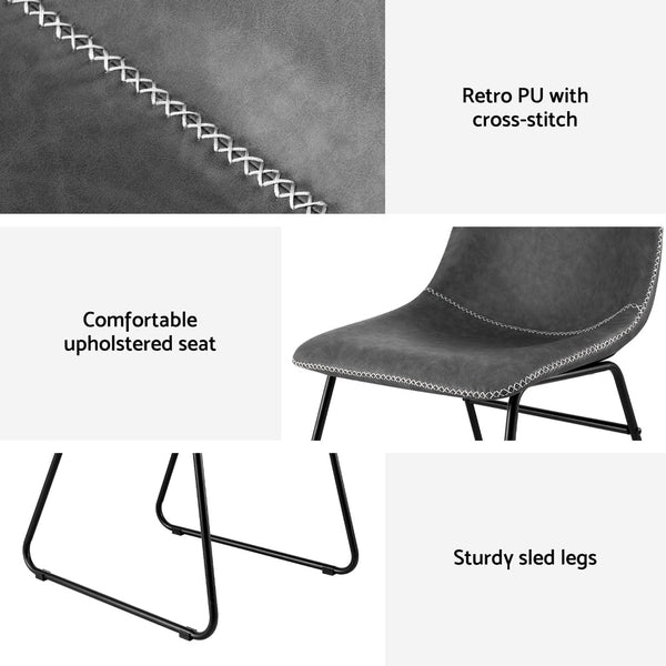 Artiss 4x Dining Chairs Retro PU Leather Kitchen Lounge Cafe Accent Chair Grey Awezingly
