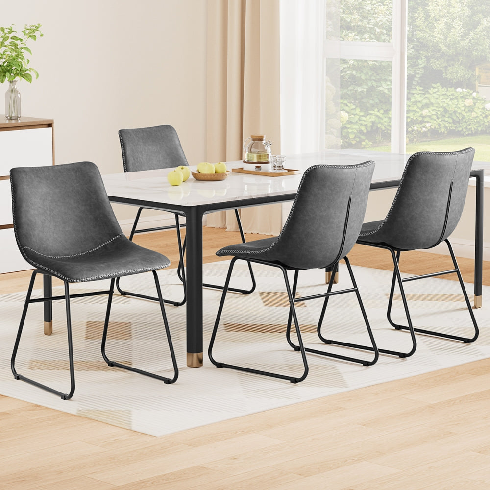 Artiss 4x Dining Chairs Retro PU Leather Kitchen Lounge Cafe Accent Chair Grey Awezingly