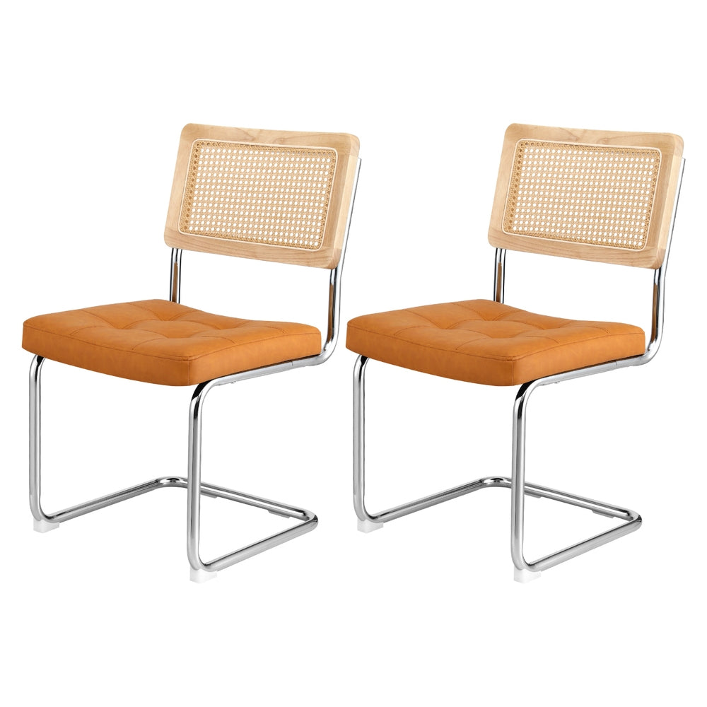 Artiss Dining Chairs Set of 2 PU Leather Rattan Cantilever Brown Awezingly