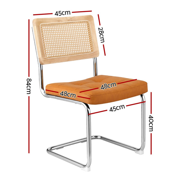 Artiss Dining Chairs Set of 4 PU Leather Rattan Cantilever Brown Awezingly