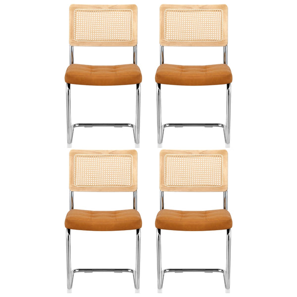 Artiss Dining Chairs Set of 4 PU Leather Rattan Cantilever Brown Awezingly