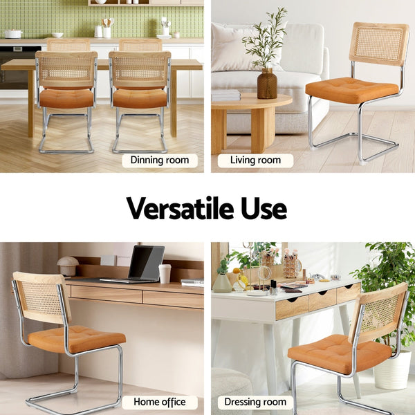 Artiss Dining Chairs Set of 4 PU Leather Rattan Cantilever Brown Awezingly