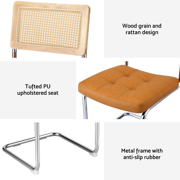 Artiss Dining Chairs Set of 4 PU Leather Rattan Cantilever Brown Awezingly