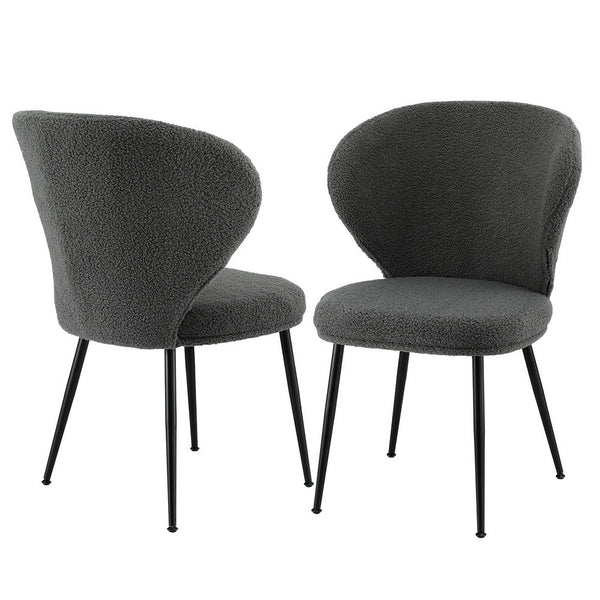Artiss 2x Dining Chairs Sherpa Boucle Wing Back Grey Awezingly