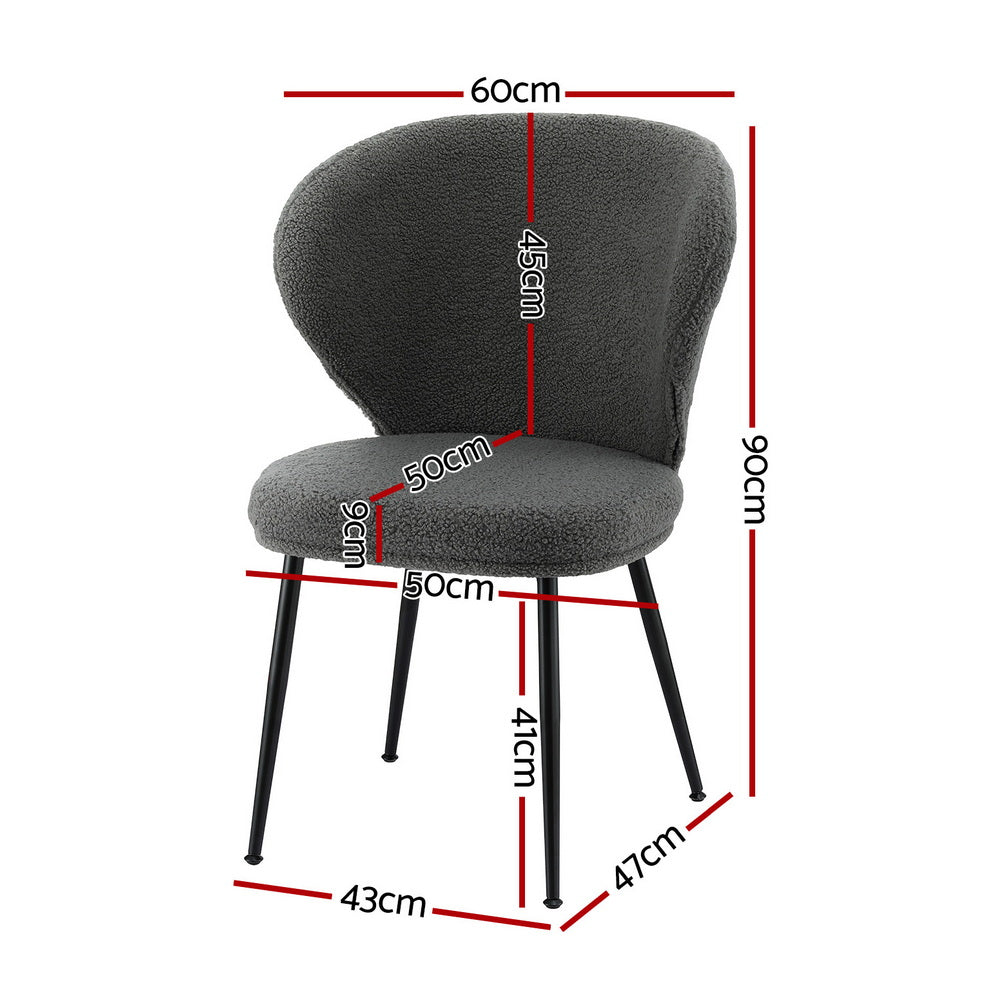Artiss 2x Dining Chairs Sherpa Boucle Wing Back Grey Awezingly