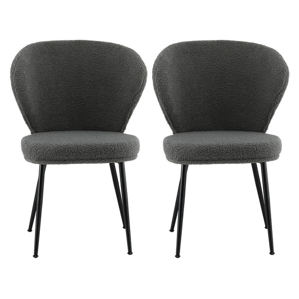 Artiss 2x Dining Chairs Sherpa Boucle Wing Back Grey Awezingly