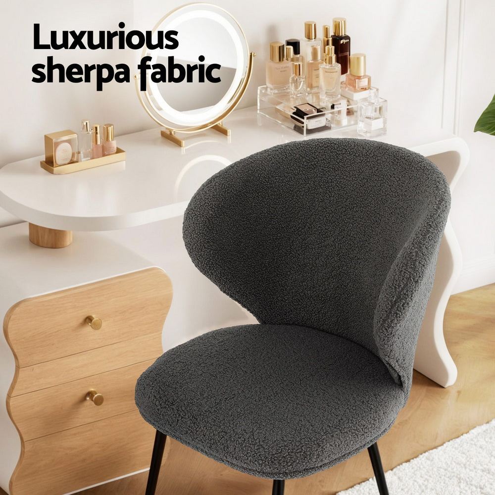 Artiss 2x Dining Chairs Sherpa Boucle Wing Back Grey Awezingly