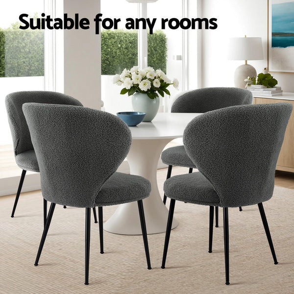 Artiss 2x Dining Chairs Sherpa Boucle Wing Back Grey Awezingly