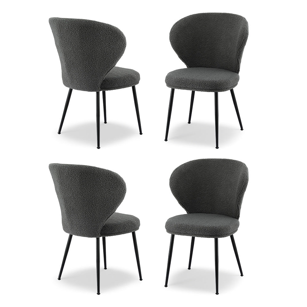 Artiss 4x Dining Chairs Sherpa Boucle Wing Back Grey Awezingly