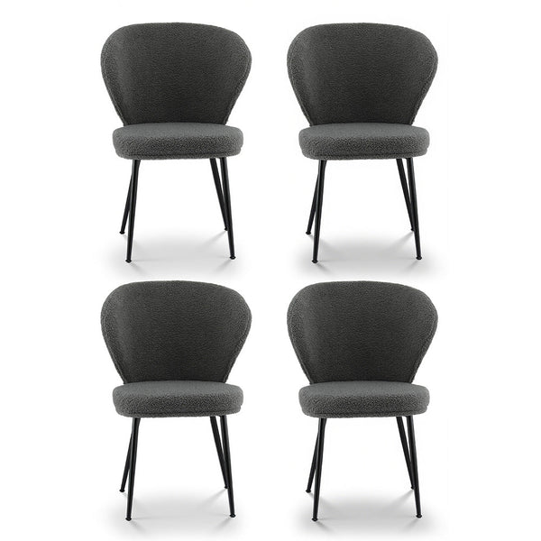 Artiss 4x Dining Chairs Sherpa Boucle Wing Back Grey Awezingly