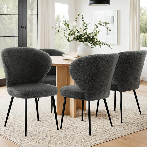 Artiss 4x Dining Chairs Sherpa Boucle Wing Back Grey Awezingly