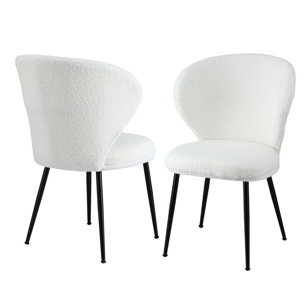 Artiss 2x Dining Chairs Sherpa Boucle Wing Back White Awezingly