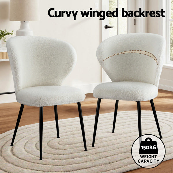 Artiss 2x Dining Chairs Sherpa Boucle Wing Back White Awezingly
