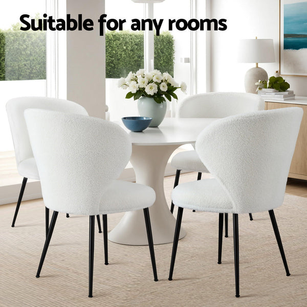 Artiss 2x Dining Chairs Sherpa Boucle Wing Back White Awezingly