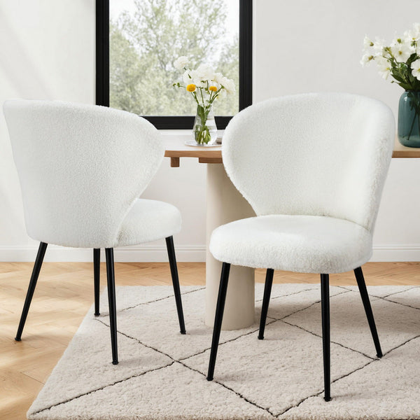 Artiss 2x Dining Chairs Sherpa Boucle Wing Back White Awezingly