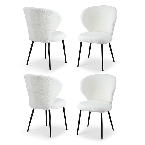 Artiss 4x Dining Chairs Sherpa Boucle Wing Back White Awezingly