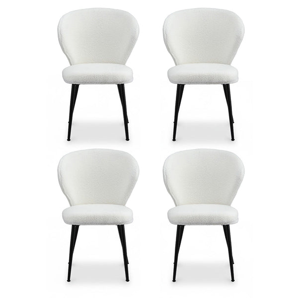 Artiss 4x Dining Chairs Sherpa Boucle Wing Back White Awezingly