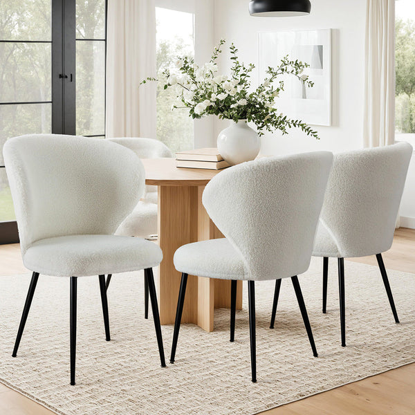 Artiss 4x Dining Chairs Sherpa Boucle Wing Back White Awezingly
