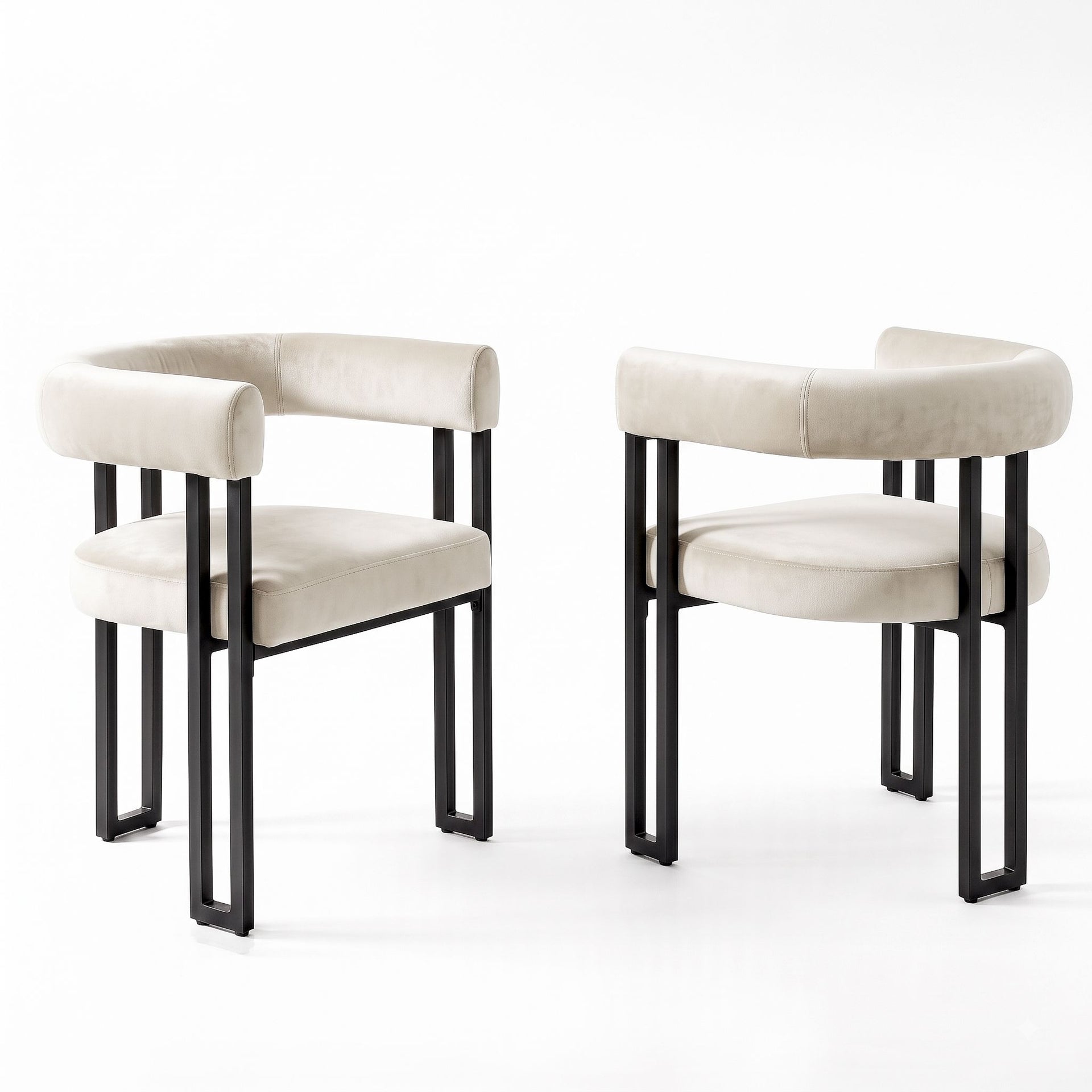 Artiss Dining Chairs Set of 2 Velvet Upholstered Barrel Chairs with Curved Armrests & Back Beige Awezingly