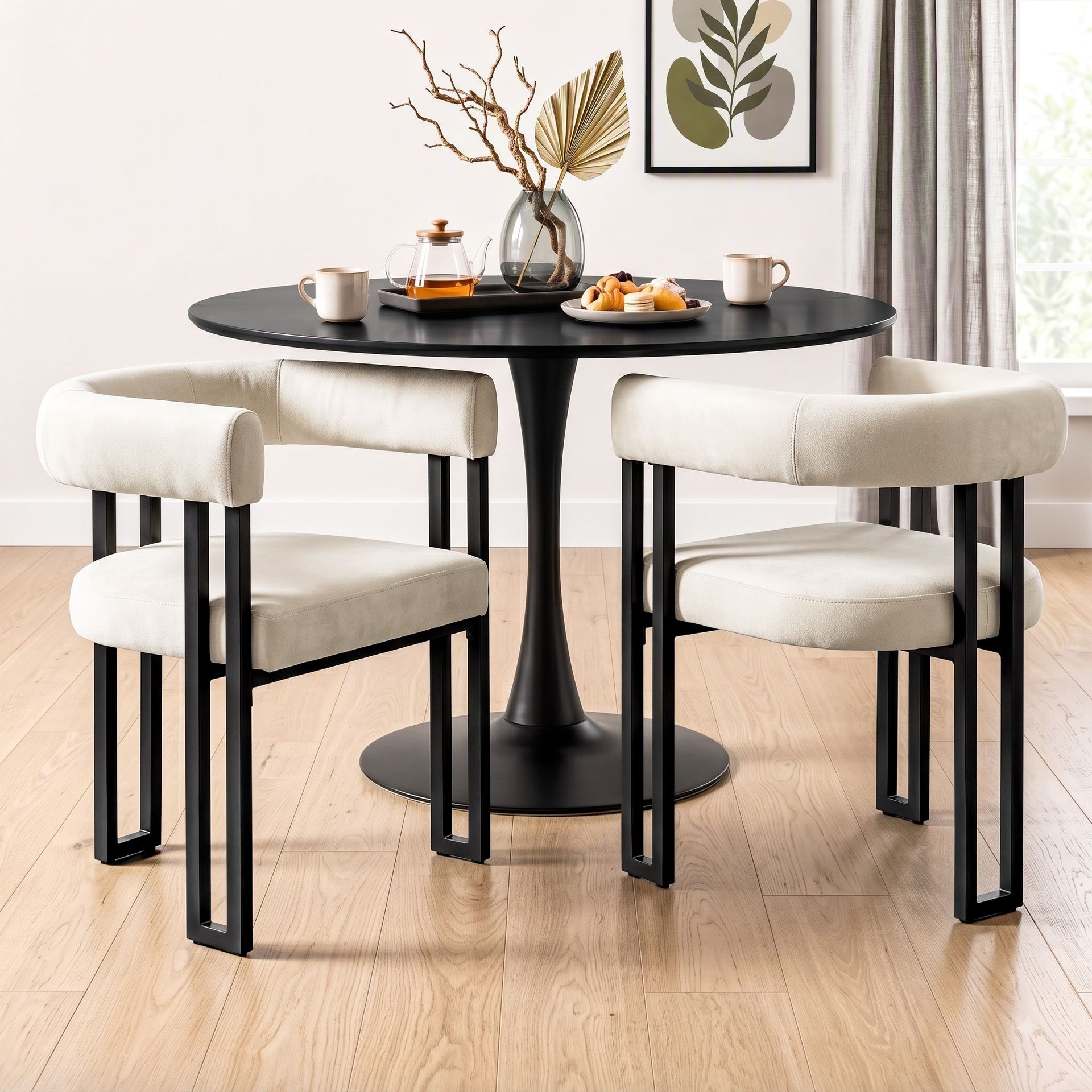 Artiss Dining Chairs Set of 2 Velvet Upholstered Barrel Chairs with Curved Armrests & Back Beige Awezingly