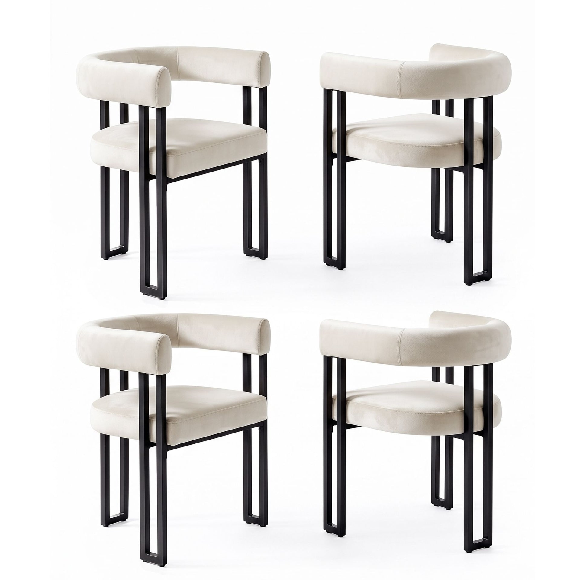 Artiss Dining Chairs Set of 4 Velvet Upholstered Barrel Chairs with Curved Armrests & Back Beige Awezingly
