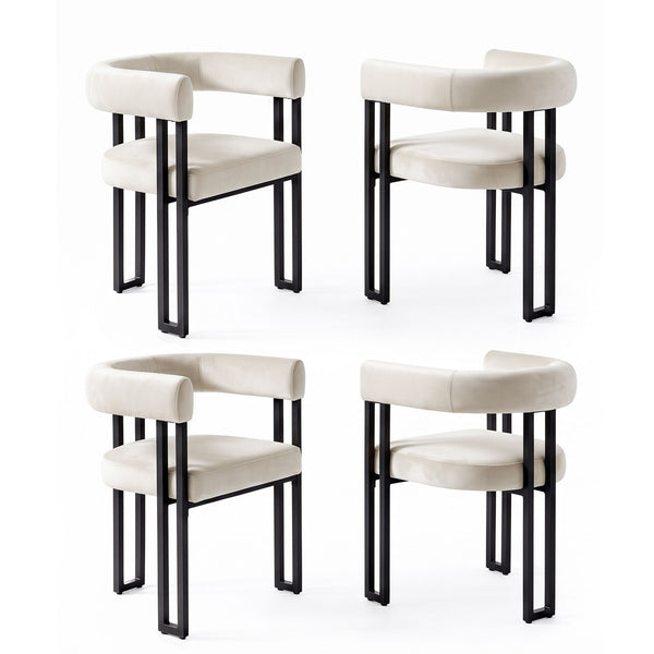Artiss Dining Chairs Set of 4 Velvet Upholstered Barrel Chairs with Curved Armrests & Back Beige Awezingly