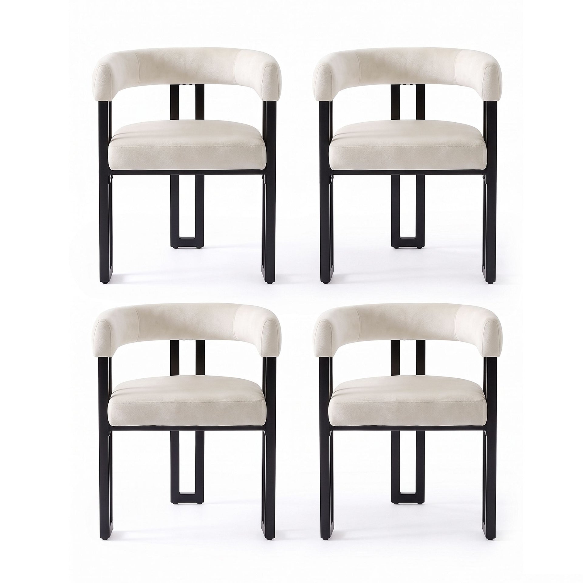 Artiss Dining Chairs Set of 4 Velvet Upholstered Barrel Chairs with Curved Armrests & Back Beige Awezingly