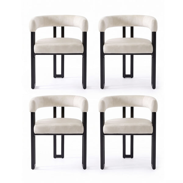 Artiss Dining Chairs Set of 4 Velvet Upholstered Barrel Chairs with Curved Armrests & Back Beige Awezingly