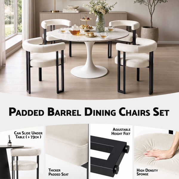 Artiss Dining Chairs Set of 4 Velvet Upholstered Barrel Chairs with Curved Armrests & Back Beige Awezingly
