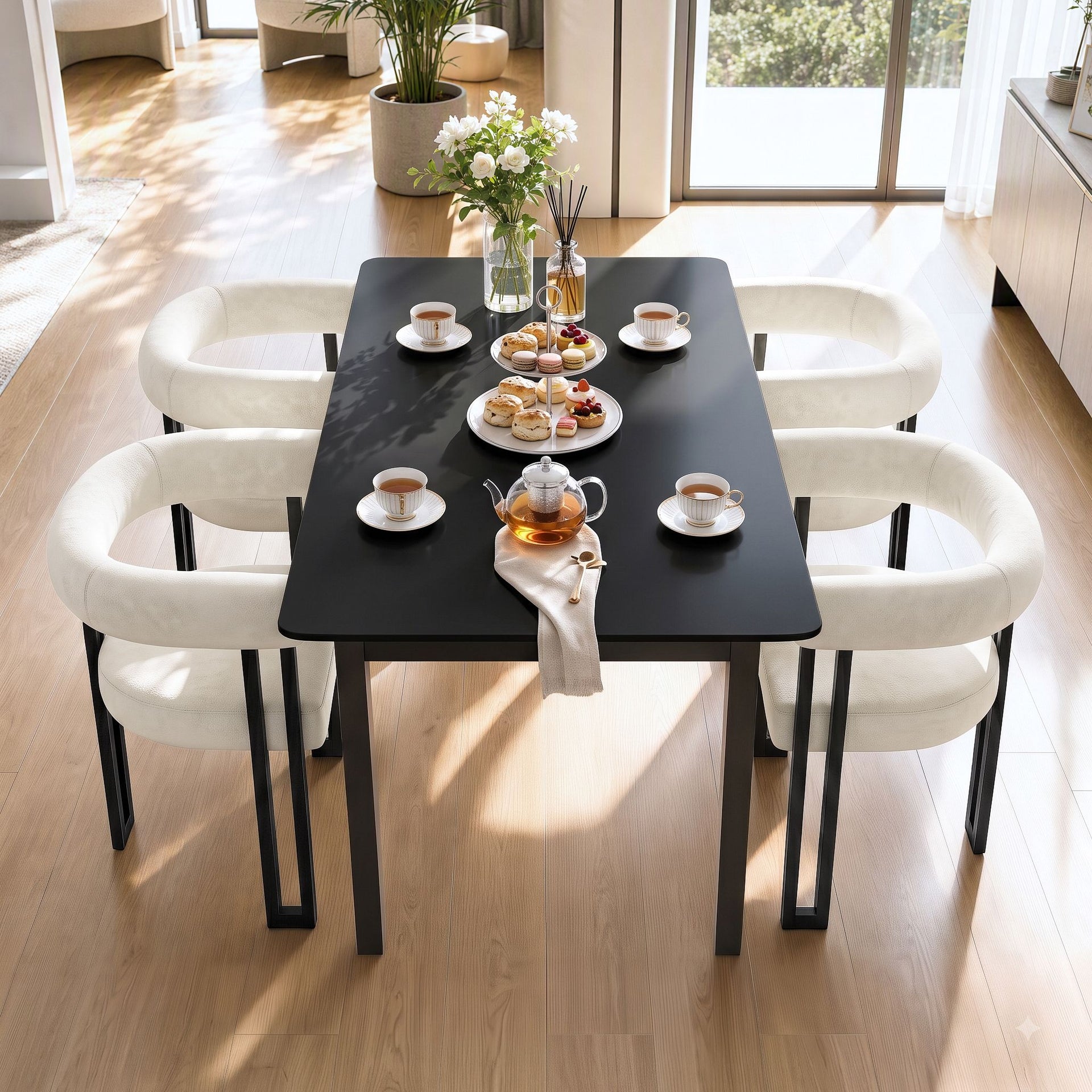 Artiss Dining Chairs Set of 4 Velvet Upholstered Barrel Chairs with Curved Armrests & Back Beige Awezingly