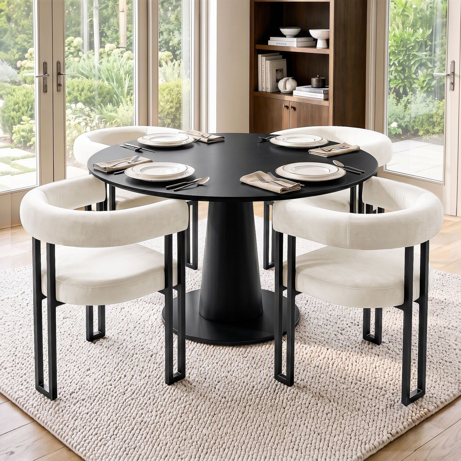 Artiss Dining Chairs Set of 4 Velvet Upholstered Barrel Chairs with Curved Armrests & Back Beige Awezingly