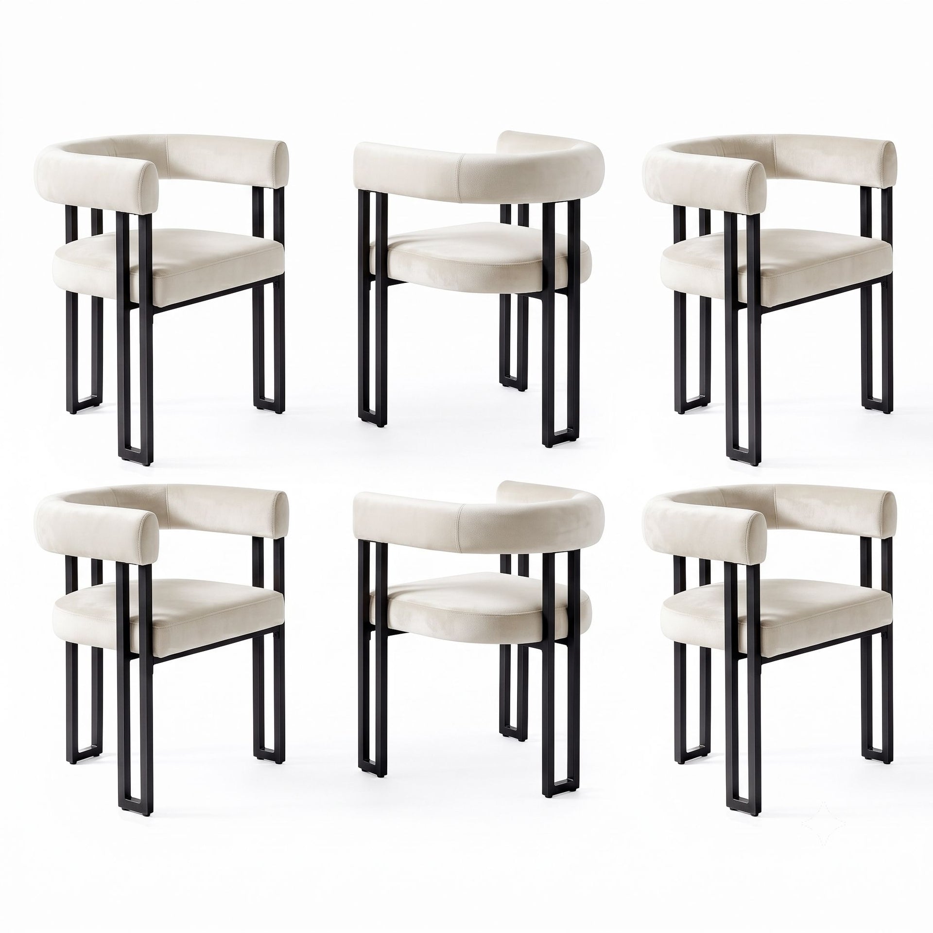Artiss Dining Chairs Set of 6 Velvet Upholstered Barrel Chairs with Curved Armrests & Back Beige Awezingly