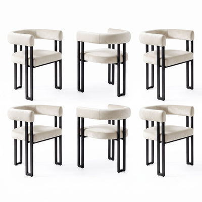 Artiss Dining Chairs Set of 6 Velvet Upholstered Barrel Chairs with Curved Armrests & Back Beige