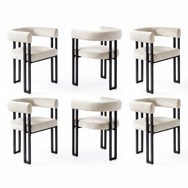 Artiss Dining Chairs Set of 6 Velvet Upholstered Barrel Chairs with Curved Armrests & Back Beige Awezingly