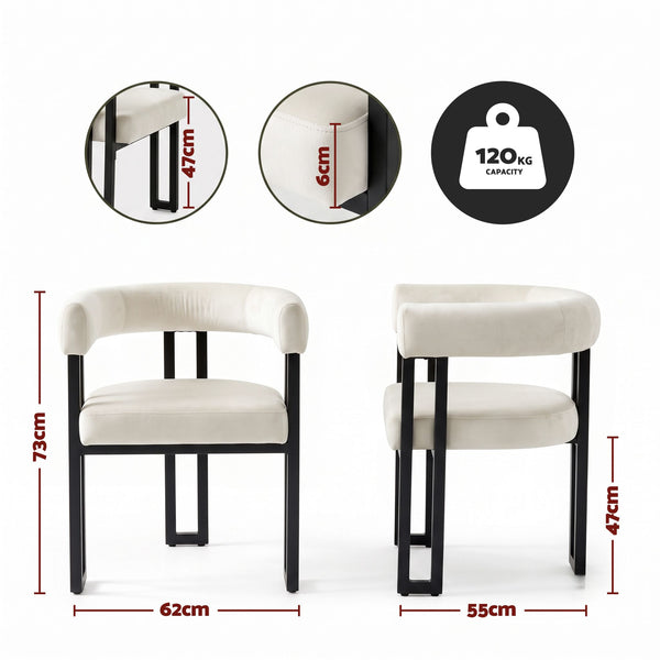Artiss Dining Chairs Set of 6 Velvet Upholstered Barrel Chairs with Curved Armrests & Back Beige Awezingly