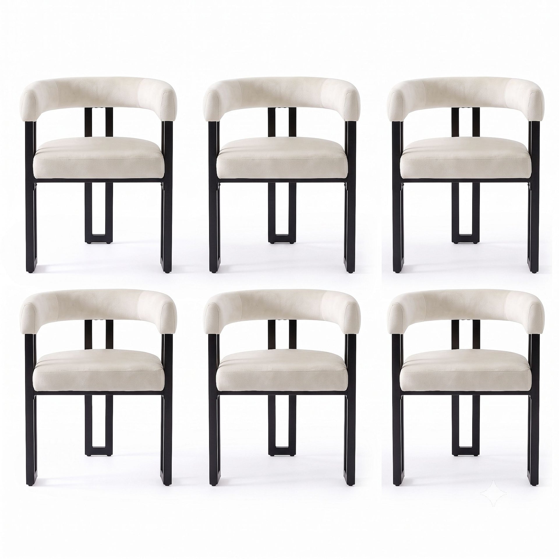 Artiss Dining Chairs Set of 6 Velvet Upholstered Barrel Chairs with Curved Armrests & Back Beige Awezingly