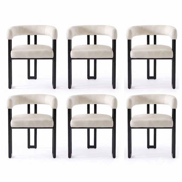 Artiss Dining Chairs Set of 6 Velvet Upholstered Barrel Chairs with Curved Armrests & Back Beige Awezingly