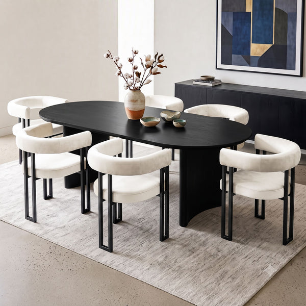 Artiss Dining Chairs Set of 6 Velvet Upholstered Barrel Chairs with Curved Armrests & Back Beige Awezingly