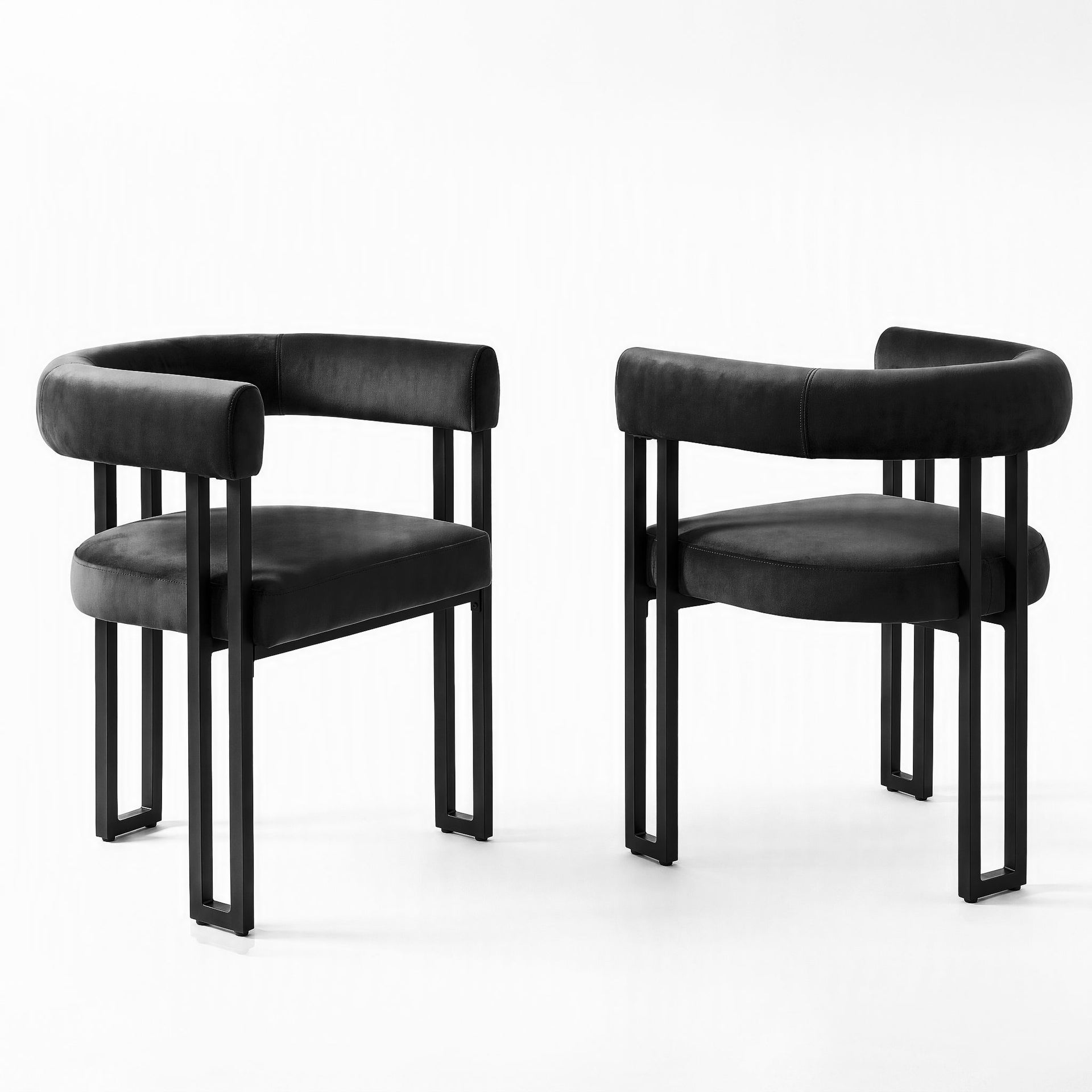 Artiss Dining Chairs Set of 2 Velvet Upholstered Barrel Chairs with Curved Armrests & Back Black Awezingly