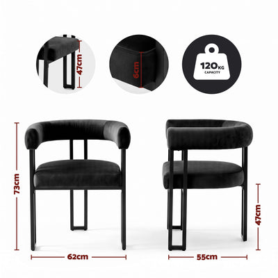 Artiss Dining Chairs Set of 2 Velvet Upholstered Barrel Chairs with Curved Armrests & Back Black