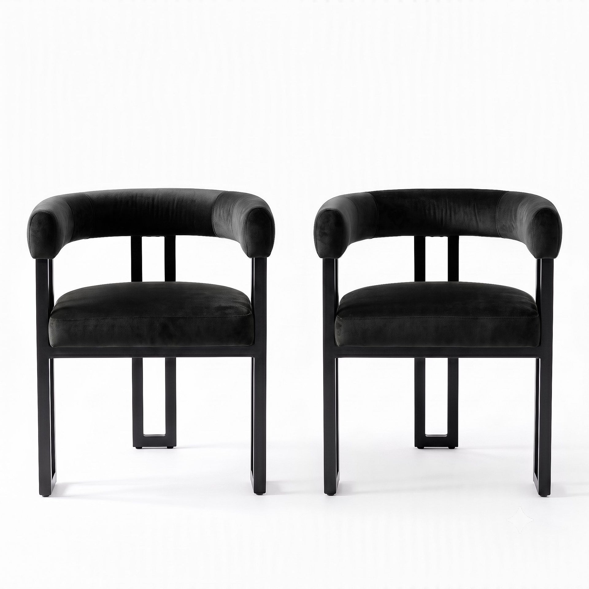Artiss Dining Chairs Set of 2 Velvet Upholstered Barrel Chairs with Curved Armrests & Back Black Awezingly