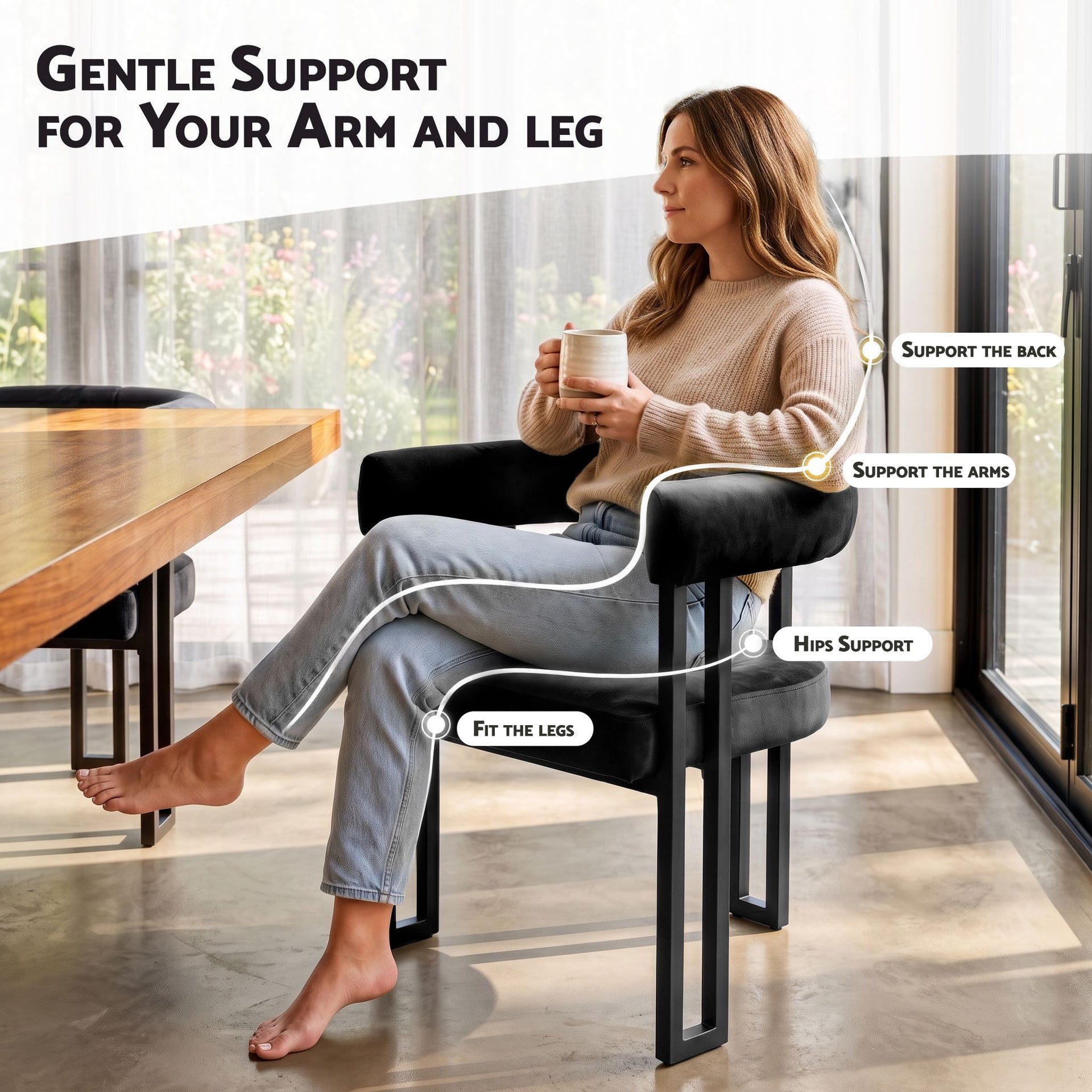 Artiss Dining Chairs Set of 2 Velvet Upholstered Barrel Chairs with Curved Armrests & Back Black Awezingly