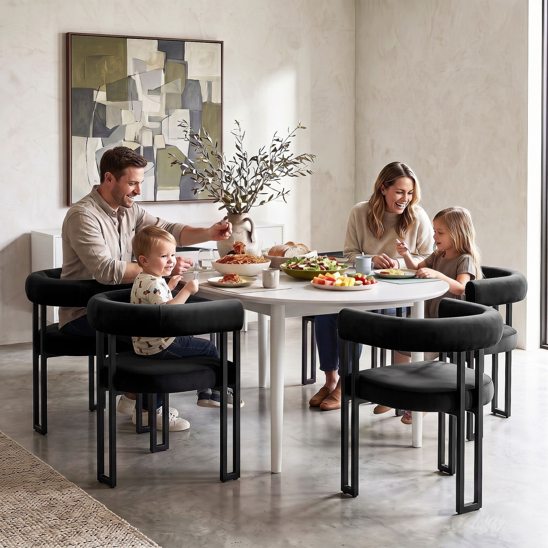 Artiss Dining Chairs Set of 2 Velvet Upholstered Barrel Chairs with Curved Armrests & Back Black Awezingly