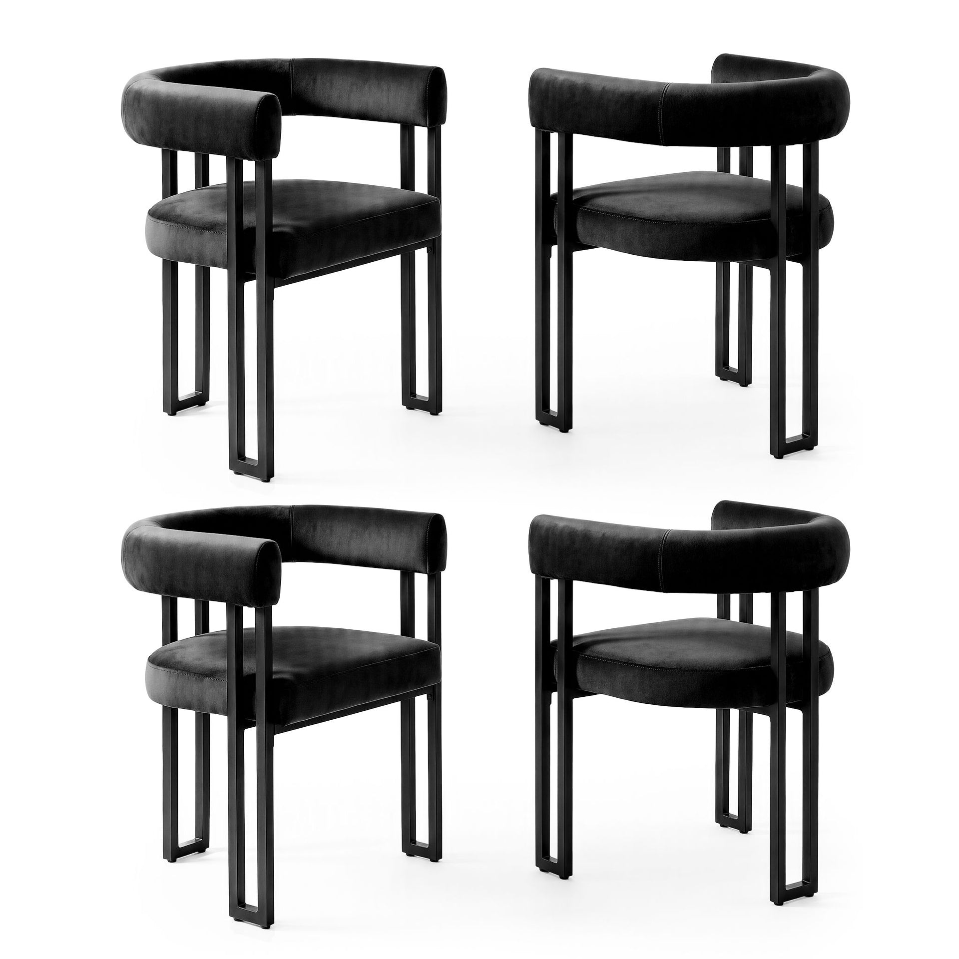 Artiss Dining Chairs Set of 4 Velvet Upholstered Barrel Chairs with Curved Armrests & Back Black Awezingly