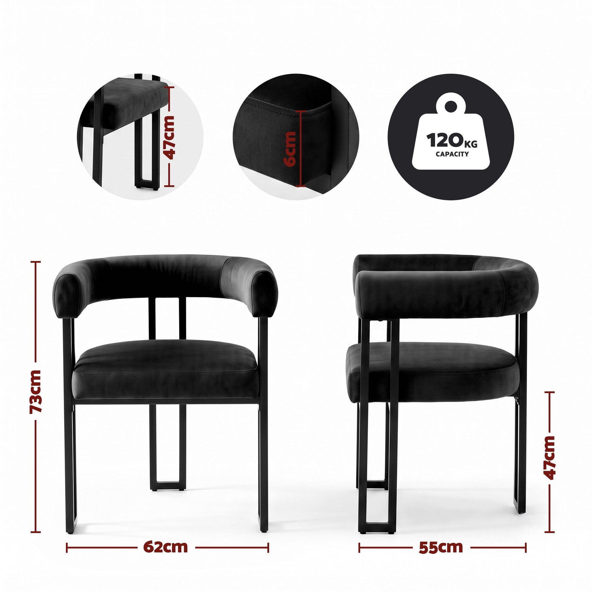 Artiss Dining Chairs Set of 4 Velvet Upholstered Barrel Chairs with Curved Armrests & Back Black Awezingly
